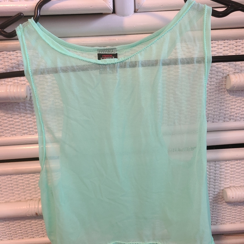 Sheer mint crop top FRW